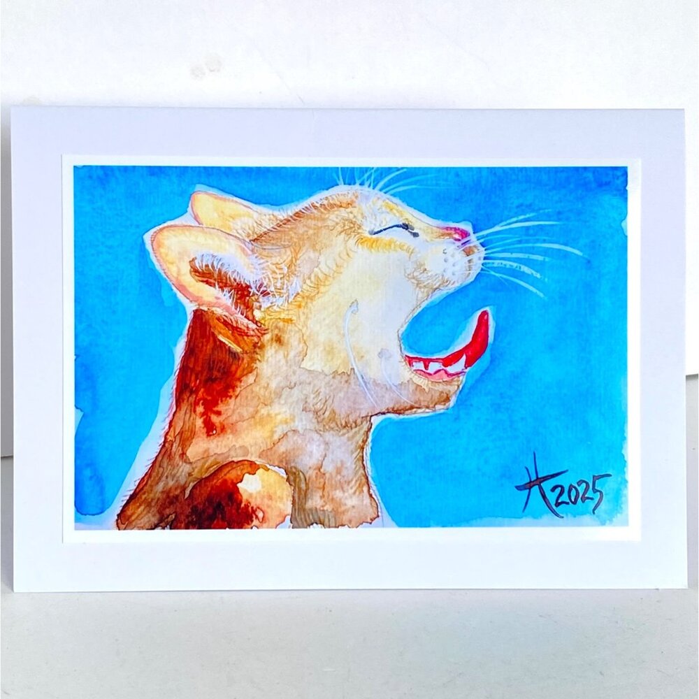 Tired Cat Painting Art Print 5x7in Blank Greeting Card and Envelope All Occasion